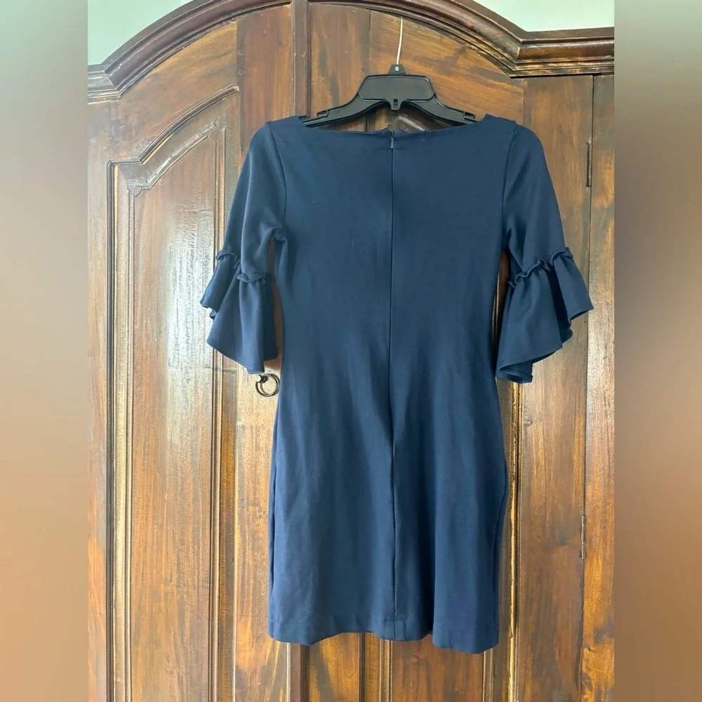 Banana Republic size 0 petite navy blue boatneck ruffle sleeve shift